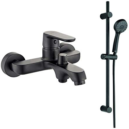 VBChome Badewannenarmatur mit Brausestange Set Schwarz Strahlregler Keramikkartusche Hochdruck-Armatur Einhebel Einhebelmischer