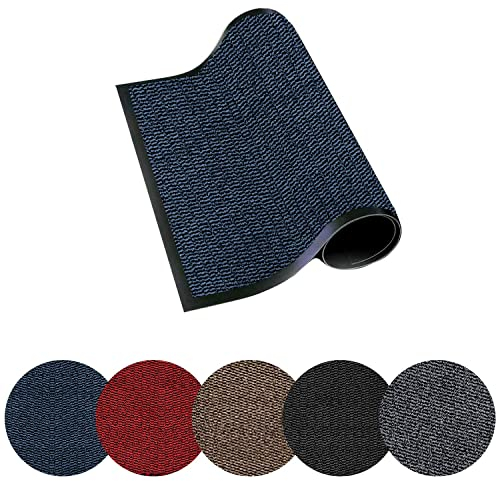 Trendsco - Dirt Trapper Door Mat Indoor & Outdoor - Non Slip Rubber Backing Carpet and Floor Mat for Home, Kitchen & Office - Super Absorbent Washable Rug Mat for Front & Back Door (Blue || 40 x 60)