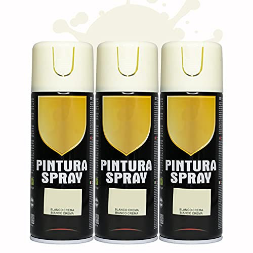 Pintura Spray 400ml para Metal/Madera/Plástico (Blanco Crema, 400 ml (Paquete de 3)