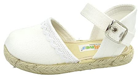 PULIDINES - Esparto de Niña Valenciana con Puntilla y Hebilla para Bebe y Niña, Talla: 31, Color: Blanco