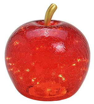 Lampe Apfel (M) Glas, Rot, Apfel Lampe mit LED Lichterkette, Dekoleuchte, Dekolampe, Tischleuchte, Apfellampe