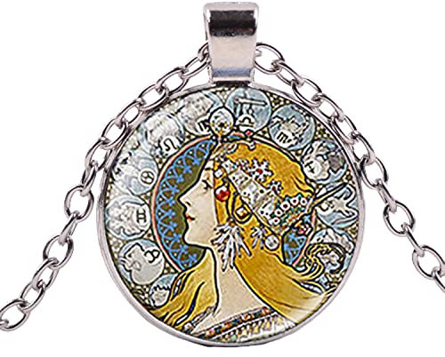 Exquisite Alphonse Mucha Halskette Vintage Jugendstil Kunst Malerei Kreativ Gedruckt Glas Kuppel Anhänger Halskette Frauen Schmuck