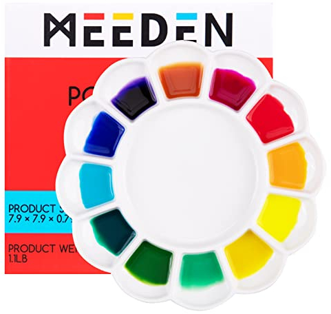 MEEDEN Palette de peinture en céramique à 12 puits, plateau de palette de peinture en porcelaine, palette de mélange d'aquarelle, palette pour acrylique, aquarelle, ronde, 20.1x20.1x2 cm