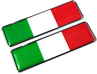 PTDecals Set di 2 etichette adesive in metallo per auto con bandiera italiana logo 3D nazionale IT tricolore distintivo grafico per auto moto gonne tronco laterali 104,5 mm x 30 mm