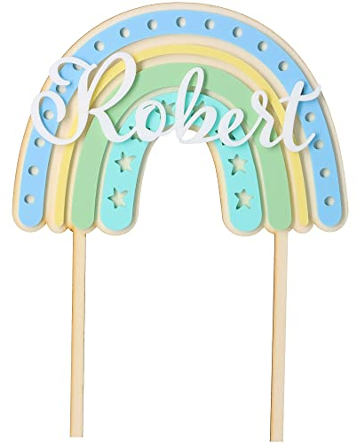 Goodtimes Cake Topper Regenbogen Stern mit individuellem Namen aus Holz & Acryl 19,5cm x 15cm