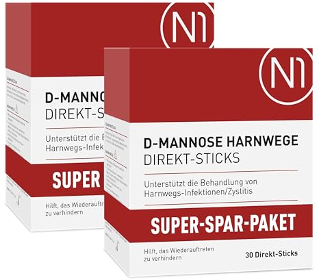 N1 D-Mannose Direkt-Sticks 60 Stück - 2.000mg D-Mannose pro Stick - vegan, glutenfrei & ohne unnötige Zusatzstoffe - praktisch für unterwegs - ideal als Nahrungsergänzungsmittel