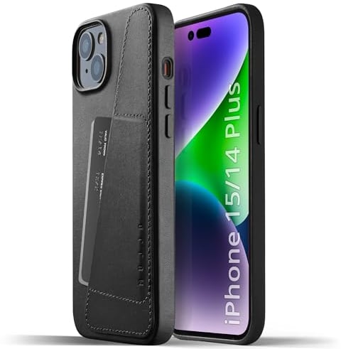 Mujjo Lederhülle für iPhone 14 Plus | Kartenhalter | Lederhülle für iPhone 14 Plus | iPhone 14 Plus Handyhülle mit Kartenhalter | Brieftasche Hülle für iPhone 14 Plus