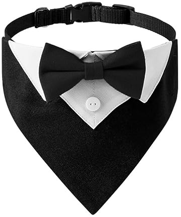 Dog Tuxedo Bandana Collar,Pet Bowtie Collar Adjustable with Bow Tie & Neck Tie Adjustable Neckerchief for Small Medium Large Dogs Xmas Wedding