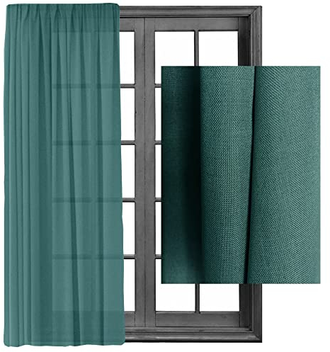 Cleanlevel EST 2016 Gardinen Vorhänge Kräuselband Gardine Vorhang - Leinenlook Blickdicht Schal Dekoschal 140x245cm halbtransparent Leinen Optik Universalband (1, Petrol)