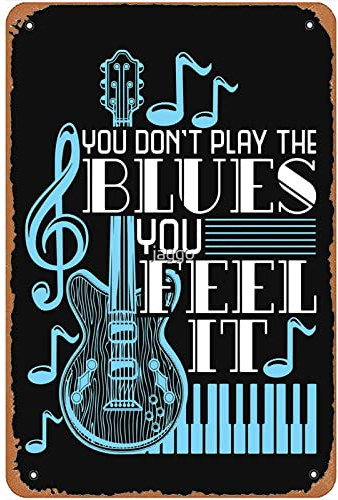 Blues Music Musiker Geschenke Gitarre Musiknoten Schild Wanddekoration Kunst Poster Vintage Metall Blechschild für lustiges Zimmer Badezimmer Garage Man Cave Office Pub Keller Schild Wanddekoration