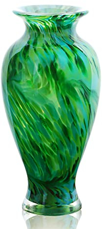 Mundgeblasene grüne Klassische Vase für Heimdekoration, 30,8 cm Glasblumenvase für Regaldekoration, Wohnzimmer-Dekor, Tafelaufsätze, einzigartiges Geschenk für Ihre Mutter, Schwester, Freunde