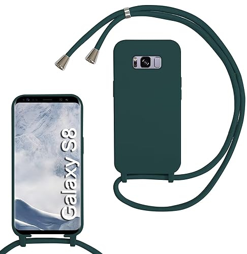 MBSLFY Silikon Handykette für Samsung Galaxy S8 Hülle mit Band,Silikon Necklace Handyhülle mit Abnehmbar Kordel zum Umhängen Stossfest Bumper Handy Schutzhülle für Samsung Galaxy S8, Dunkel grün