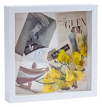 Muzilife 3D Bilderrahmen zum Befüllen 25x25 cm-Tiefer Rahmen Weiß, Holz Objektrahmen Shadow Box mit Glasscheibe, Perfekt zum Basteln und als Geschenk für Familie Freunde usw.