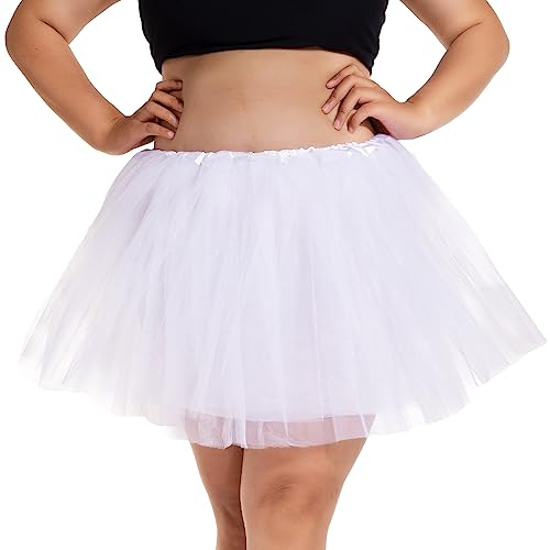 PLIKSUVER Damen Tüllrock Tütü Rock Minirock 4 Lagen Tanzkleid Cosplay Ballkleid Abendkleid für Party (Weiß)