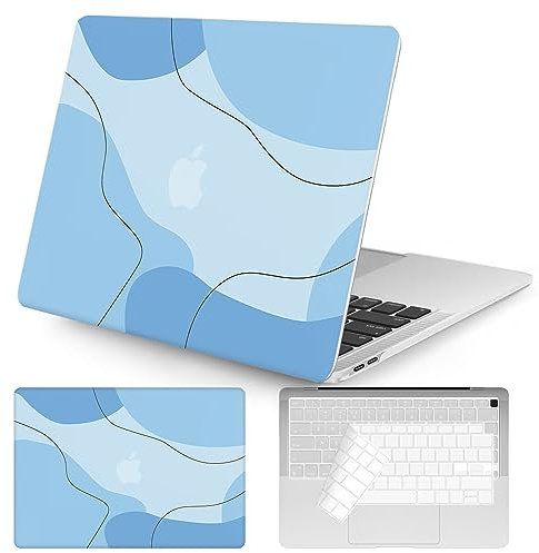 Seorsok Compatible with MacBook Air 13 Inch Case2022 2021 2020 2019 2018 Release A1932 A2179 M1 A2337 Touch ID,Plastic Hard Shell Case with Keyboard Cover,Art Line-Blue
