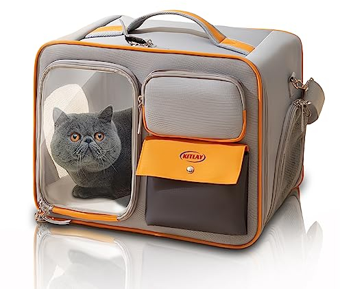 Kitlay Hunderucksack Katzenrucksack,Haustier Rucksack für Katzen und Hunde bis 8kg,Tragbare und Faltbare Katzentasche,Atmungsaktive und Leichte Hundetasche,Großes Sichtfeld,Grau