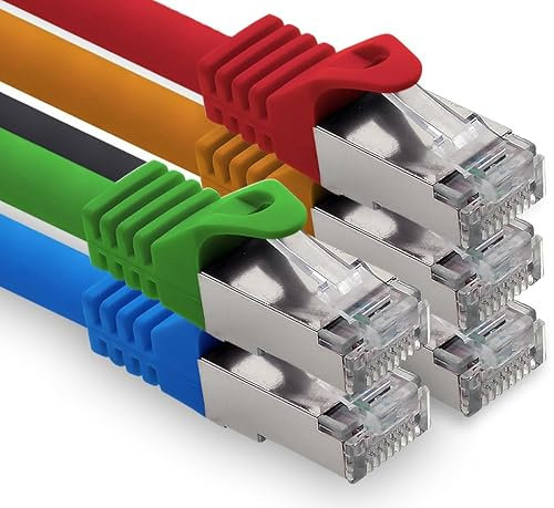 freiwerk 0,25 m – 5 colores 02 CAT.7 cable de red LAN Ethernet Patch Cable S-FTP LSZH PIMF 10 GB s RJ45 macho Cat6a