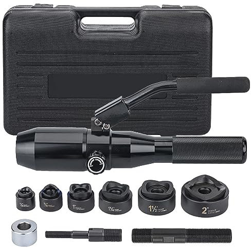 Kit de Sacabocados Hidráulicos, Perforadora de Láminas de Metal Excavadora de Agujeros Hidráulica, Punzonadora de Chapa Metálica con 6 Troqueles, para Aluminio, Latón