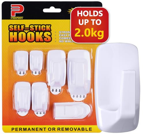 Ainiv 6PCS Hooks Mix Set with Adhesive Strips(Damage-Free Remove), Multi-Function Self Adhesive Hooks, Wall Door Hooks for Bathroom Kitchen Hanging Coat Cloth Towel Key, Holds up to 0.5/1/1.5/2kg