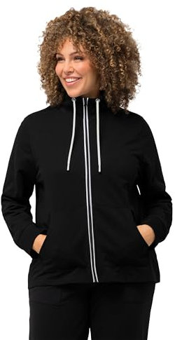 Ulla Popken Damen Sweatjacke, Stehkragen, Kängurutaschen Sweatshirt, Schwarz, 46-48 EU