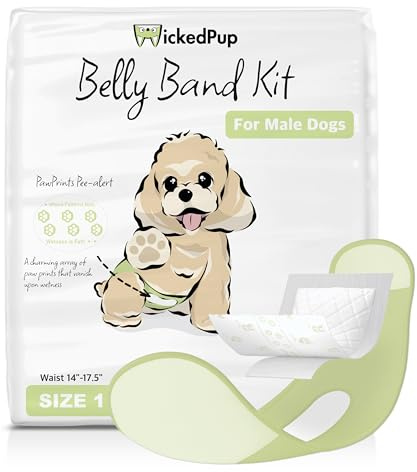 WICKEDPUP Male Dog Belly Band Kit, 50 Diaper Pads & 1 Reusable Male Wrap (Size 1 (14-17.5 Waist))