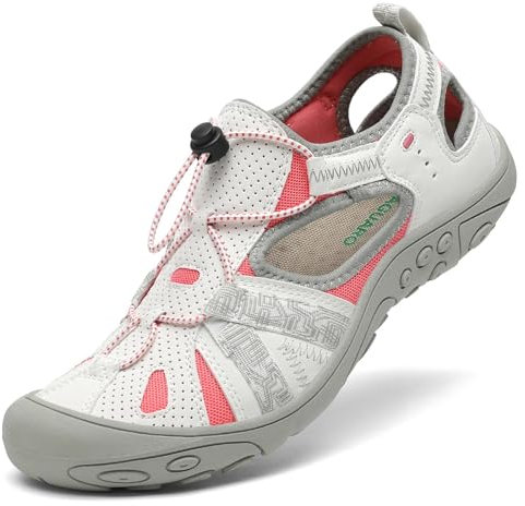 SAGUARO Sandales de Trekking pour Femme Outdoor Sport Sandales de randonnée d'été Antidérapant Respirantes Sandales à Bout Fermé Blanc 42 EU