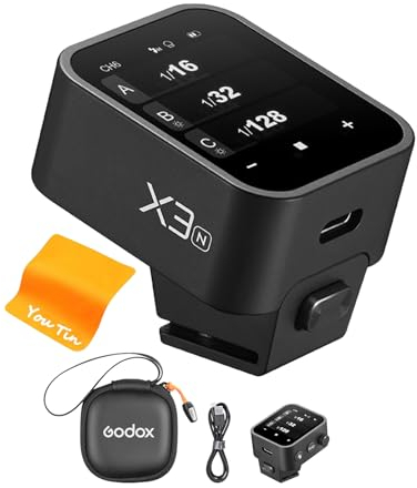 Godox X3-N Kamerablitz Abzug Wireless Flash Trigger, E-TTLII 2.4GHz Kabelloser Blitzauslöser mit OLED Screen, Blitzauslöser Rechargeable (Typ-c), Godox X3N Transmitter für Nikon Wireless Remote