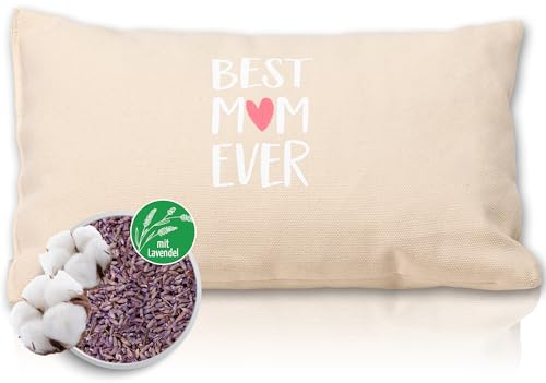 HERBALIND Lavendelkissen Geschenk für Mama zum Muttertag Muttertagsgeschenk - Best Mom Ever Kissen Duft Lavendel Geburtstagsgeschenk Weihnachten Geschenk-Idee von Tochter Sohn - 30x20 cm in Beige