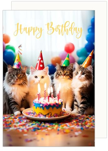 Edition Seidel Premium Geburtstagskarte mit Umschlag. Glückwunschkarte Tier Karte Billet Geburtstag Hapy Birthday Mann Frau Katzen Katze Torte Party lustig Humor (G3563 SW024)