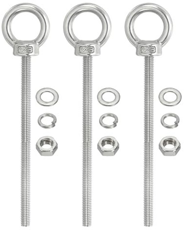 PATIKIL Bullone a Spalla Sollevamento M6 x 120mm, 3 Pezzi Golfare Filettato con Anello di Sollevamento in Acciaio Inossidabile 304 con Dadi e Rondelle per Appendere Amache e Articoli