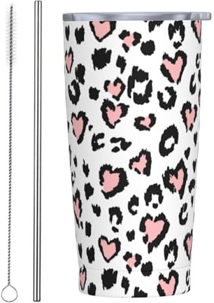 CHASOEA Pink Leopard Tumbler 20oz Animal Skin Stainless Steel Insulated Tumblers with Lid and Straw Leopard Print Travel Coffee Mug Tea Wine Cups Water Bottle Gifts for Women Leopard Lovers