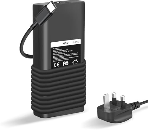 USB C Laptop Charger, 65W Dell Laptop charger for Dell Latitude, Chromebook, XPS 13 9350 9360 9365 9370 9380 Type C Power Supply UK Cord