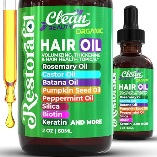 Clean Beauty Olio Per Capelli Di Rosmarino Per Crescita Con Olio Di Ricino, Olio Di Batana, Olio Di Semi Di Zucca, Olio Di Menta, Silice, Biotina, Collagene, Cheratina, Palma E
