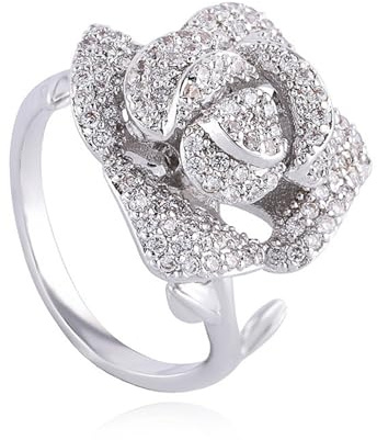 GleaMora Ins Style Luxe Léger avec Zircon Or Rose Argent Fleur Bague de Fiançailles pour Femmes Mariage Vogue Bijoux Cadeau