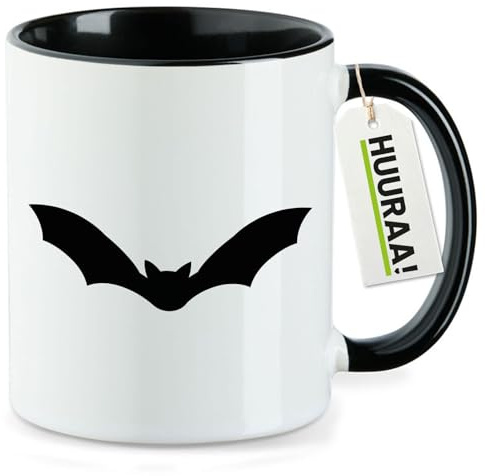 Huuraa Kaffeetasse Fledermaus Silhouette Geschenk | Motivtasse 330ml Schwarz Keramik Tasse mit Spruch Kaffeebecher Geschenkidee Becher mit Motiv
