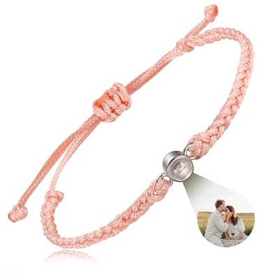 MMXX Personalisiertes Armband mit Bild im Inneren Fotoprojektionsarmband Personalisierte Geschenke für Paare/Frauen/Männer Personalisiertes Verstellbares Armband (A6: Rosa und Silberne Perle)