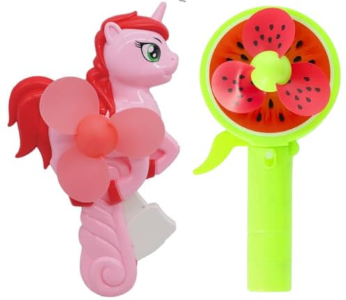 CFMOFFERS Manual Press Fan for Summer Party Favors - Cute Handheld Cooling Unicorn and Watermelon Fruit Design - No Battery or Charge Needed 2-Pack