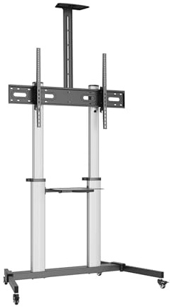 AISENS Soporte de Suelo Pro con Ruedas Bandeja DVD/Cámara para Monitor/TV 100Kg 60-100 Negro/Plata