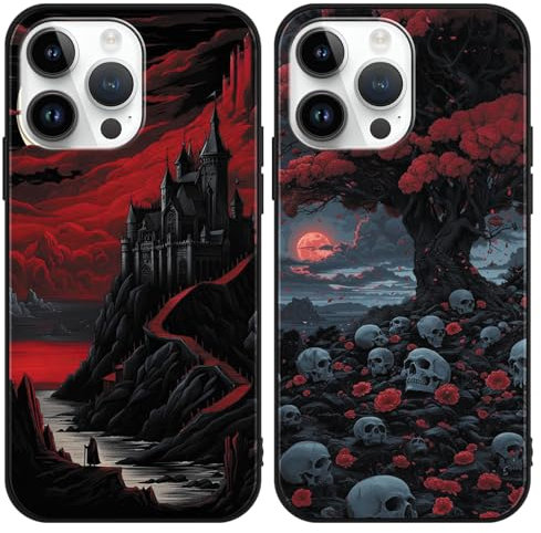 2 Stück Handyhülle für Apple iPhone 12/iPhone 12 pro Hülle 6.1'', Anime Art Anime Schloss und Schädel künstlerische Ästhetik mit Motiv Designs Case Schutzhülle Stoßfest TPU Weich Ultra Dünn Cover -01