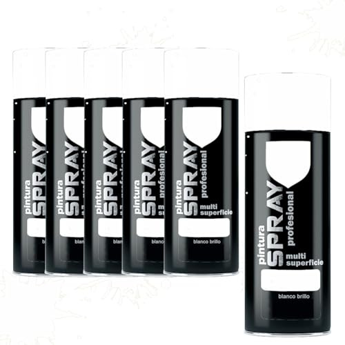 MORE FREE Pintura Spray Blanco Brillo de 400 ml Adecuado para las Superficies de Metal, Madera y Plástico Pack de 6 Unidad