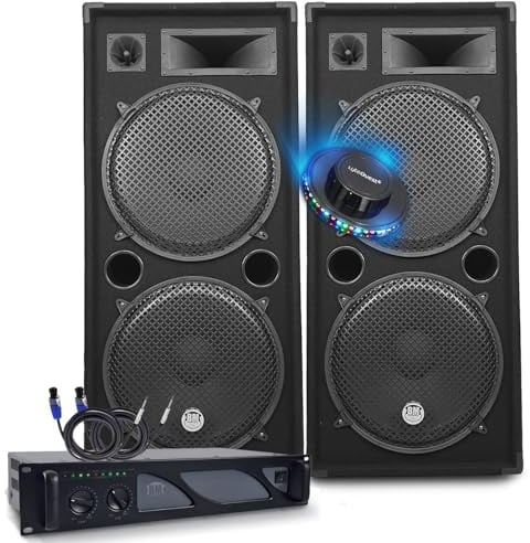 Bmsonic Verstärker 3000 W, Lautsprecher LSC215, 2 x 2000 W, Kabel Speakon, Sound Pro Club Bar FETES LED