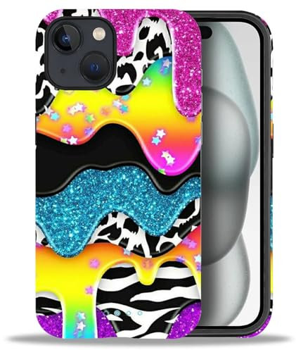 artslion 2 in 1 Cute Hülle für iPhone 14 6.1 Zoll, Stoßfest FallSchutz Handyhülle Neon-Glitzer Sturzschutz Case