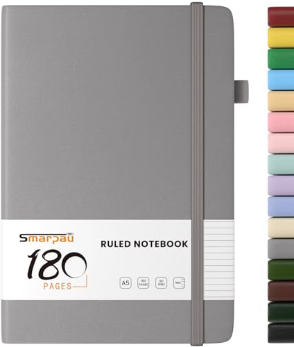 Smarpau Journal Notebook A5, 180 Pages Hardcover Lined Notebook, Thick Leather Journal for Women Men, No Bleed for Writing, Notepad for Office School Travel, Silvery