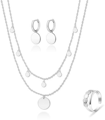 Kenivira Schmucksets für Damen,Silber Schmuck Set,Silber Anhänger Halskette Silber Ohrringe Silber Ring Set für Damen,Schmucksets Geschenke für Damen