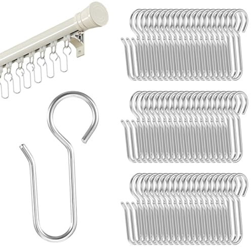 Ymapinc 60pcs Silver Curtain Track Hooks, S Shaped Curtain Pins Drapery Pins Curtain Hooks for Drapes Flexible Curtain Track Rollers, Metal Curtain Hooks for Ceiling Curtain Drape Track