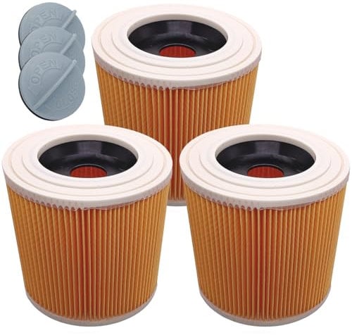 Pack of 3 Replacement Filters for Kärcher WD 3 Premium Home, WD 3 P Workshop, WD 3.5 P Premium Wet/Dry Vacuum Cleaner