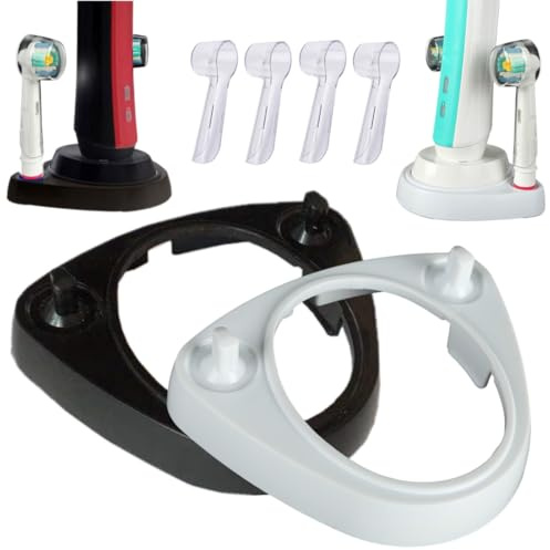 Set di 2 supporti per spazzolino elettrico per orale B (bianco e nero) – Include 4 custodie protettive per testine spazzolino da denti per oral B