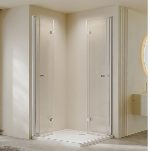 AmuseVera Duschkabine 120x120 cm Eckeinstieg Rahmenlos Duschabtrennung Eckdushe Doppelte Falttür Duschtüren aus 6mm ESG-Sicherheitsglas Höhe 185 cm