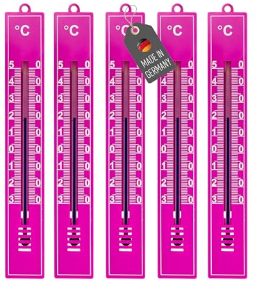 Lantelme 5 Stück Außenthermometer Set Pink Temperatur -30°C bis 50°C | Analog Kunststoff Thermometer Wetterfest für Außen Innen Terrasse Balkon Garten | Gartenthermometer (Pink)