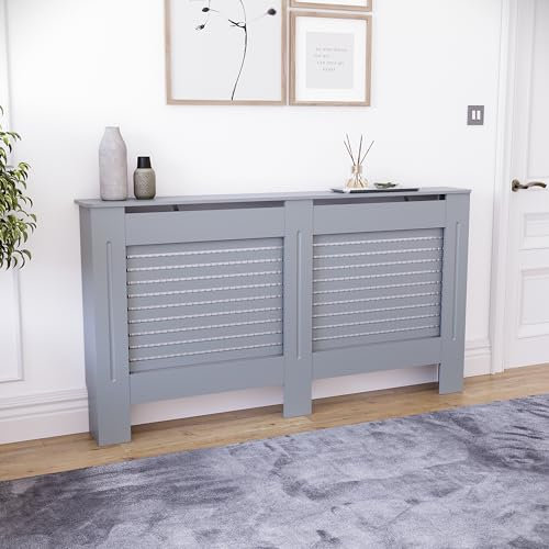 Vida Designs Milton Large Grey Radiator Cover | Modern Slatted Heating Cabinet, Easy DIY Fit, Ideal for Living Room, Hallway or Bathroom